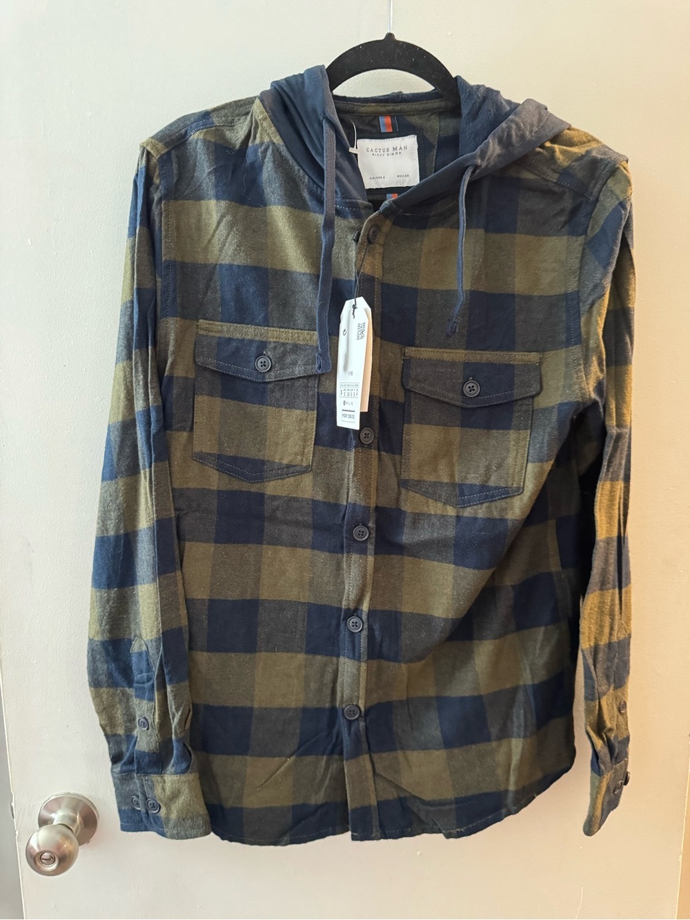 Cactus Olive & Navy Plaid Hooded Shirt Jacket